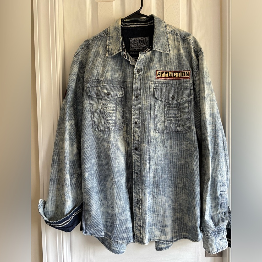 Affliction Distressed Blue Shirt Jacket